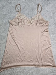 Vassarette 36 42 Tan Lace Cami Slip Tank Camisole Top Floral Brown CUT READ