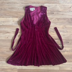 Vtg 1970s Young Innocent Raspberry Velvet Minidress Size 13