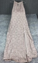 Vintage Oleg Cassini Evening Gown Womens 16 Blush Pink Beaded Sequin Front Slit