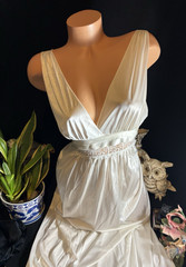 Vtg Silky Frosted Nightie Dress Nightgown Negligee Gown Silky Soft Dress S