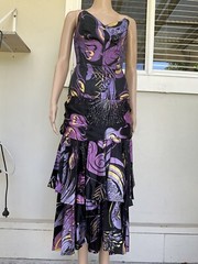 Vtg 80s Studibaker Hawk Purple And Black Tiered Screen Print Ballgown Dress M