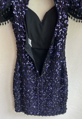 Vintage 80s Faviana Sequin Mini Dress 7 8 Beaded Glam Purple Black Party