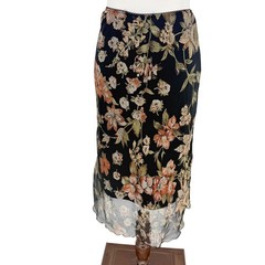 La Belle Mesh Pull On Black Floral Midi Skirt Women M Vintage 90s USA Lined