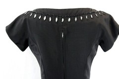 Vintage 1950 Carlye Woman’s Black Fitted Full Circle Dress Embellished Bodice Sm