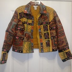 Anage Art To Wear Silk Applique Jacket L Sequined Paisley Boho Festival Vtg