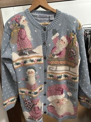 VTG 1990’s Signatures By Northern Isles Pastel Santa Cardigan Hand Knitted Sz M