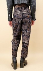 80s Vtg German Designer Rene Lezard Black Floral Woven Cotton Trouser Pant