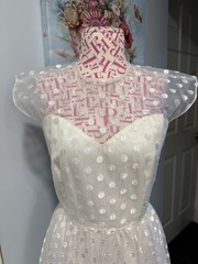 1950s Warren Petites Ivory Polka Dot Tulle Illusion Dress Tea Length Size 6