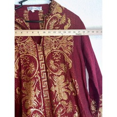 Vintage Georgia of Greece Kaftan Maxi Dress Burgundy Gold Metallic India