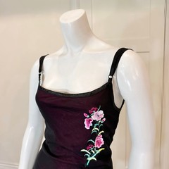 Vintage 90’s Y2K MESH TANK DRESS w FLORAL EMBROIDERY M Grunge Punk Mall Core