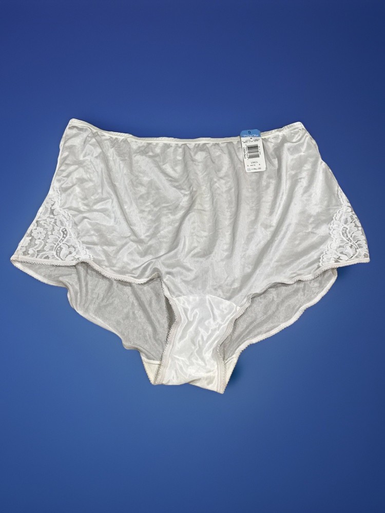 Vtg Vanity Fair Panties Size 9 Full Brief Lace Thigh Silky Nylon Granny XL