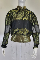 Gold Lame’ And Black Sheer Vintage Blouse Size 4 1980’s Dynasty Fashion