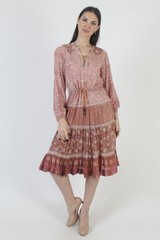Vtg 70s India Gauze Dress Metallic Cotton Block Print Pakistan Batik Sundress