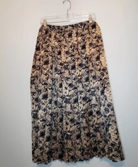 Vtg Ms Russ Womens 26W Blouse Midi Skirt Set Floral Gold Black Pull On USA
