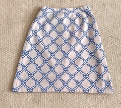 Vtg 70s Pink Skirt White Rope Print Polyester Back Zipper Size XS Waist 23.5”