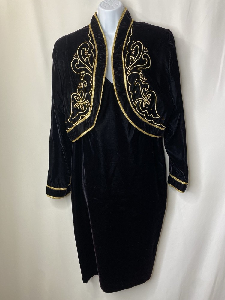 Vintage Vanna White Velvet Little Black Dress Size 16 Gala Event Regency Royal