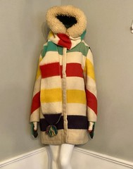VTG Hudson’s Bay Point Blanket Striped Wool Coat Hooded Parka w/Scarf & Mittens