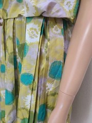 VINTAGE 50s STANTON JR’S PETITE MID-CENTURY PRINT DRESS PLEATED SILK-LIKE sz 11