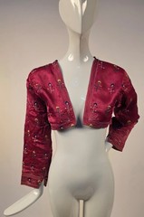 VINTAGE ETHNIC EMBROIDERED CROP JACKET W FLORAL LINING