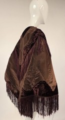 CIVIL WAR 1860’S WATERED SILK MOIRE + SCULPTED VELVET CAPE W FRINGE FOR DRESS