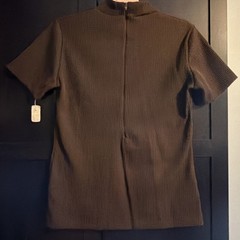 Vintage Brown Ribbed Mock Neck, Zippered Back Top with Original Tags