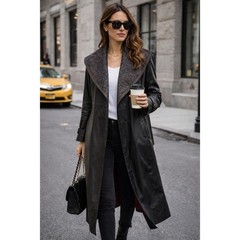 G-III Vintage Black Leather Trench Coat Paisley Tapestry Shawl Collar Medium