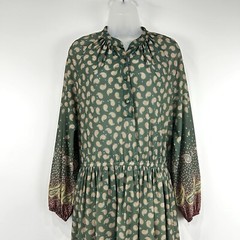 Nancy Greer Dress Womens M Green Paisley VTG 70s Peasant Boho Prairie Hippie
