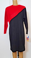 VTG 1980’s D’Albert Ltd Power dress- Red & Black Colorblock – studded USA Made