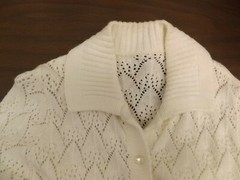 Vtg 1960s Year Round White Textured Open Knit Button Down Duster Sweater Sz S/M