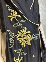 Vintage 1960’s Black Embroidered Silk Robe Housecoat Yellow Floral Vietnam