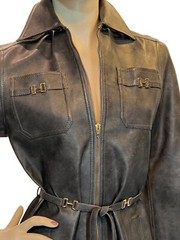 Sz S~M Vtg 60s MOD Gray VINYL COAT DRESS Joseph Magnin Ginala Front Zip Boho