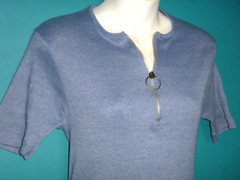 Vtg 70s Breakaway By Lamplighter Blue Ribbed Cotton T-Shirt Zipper Neck Sz M Sz