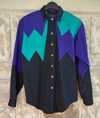 Vintage Panhandle Slim Western Shirt Womens S Purple Teal Black Studded USA Made