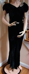 Vintage 1930’s DECO Black Velvet Column Gown with Trumpet Bottom 2-4
