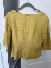 Vintage 1950s Sidney Heller Couture Blouse Size 34 Mustard Gold Embroidered Top