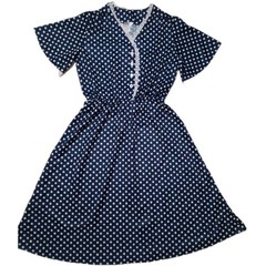 Vintage MW 60s Women’s Sz16 Navy Blue Polkadot Midi Dress PinUp/Rockabilly Retro