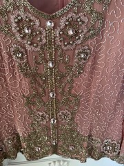 Vintage Bernadette Beaded Blouse Shirt Pink & Silver Long Sleeve Silk 2X