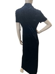 NOS Vtg 90s Sz 14 XL/L Maxi Dress Black Velvet Cheongsam Long Robbie Bee