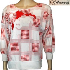 1980s Vintage Pullover Top Shirt Red White Embroidery Applique Silvercord Large