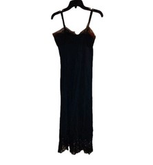 Vintage Rogers Nightgown Size 34 Black Nylon Tricot Lace Trim Slip Soft Lingerie