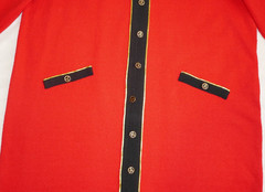 Vintage ADOLFO NEW YORK Boucle Style Long Wool Blend Cardigan Red Black Dress 18