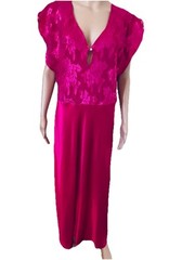 VTG Jenelle of California Fuchsia Hot Pink Floral Satin Long Nightgown Plus 1X