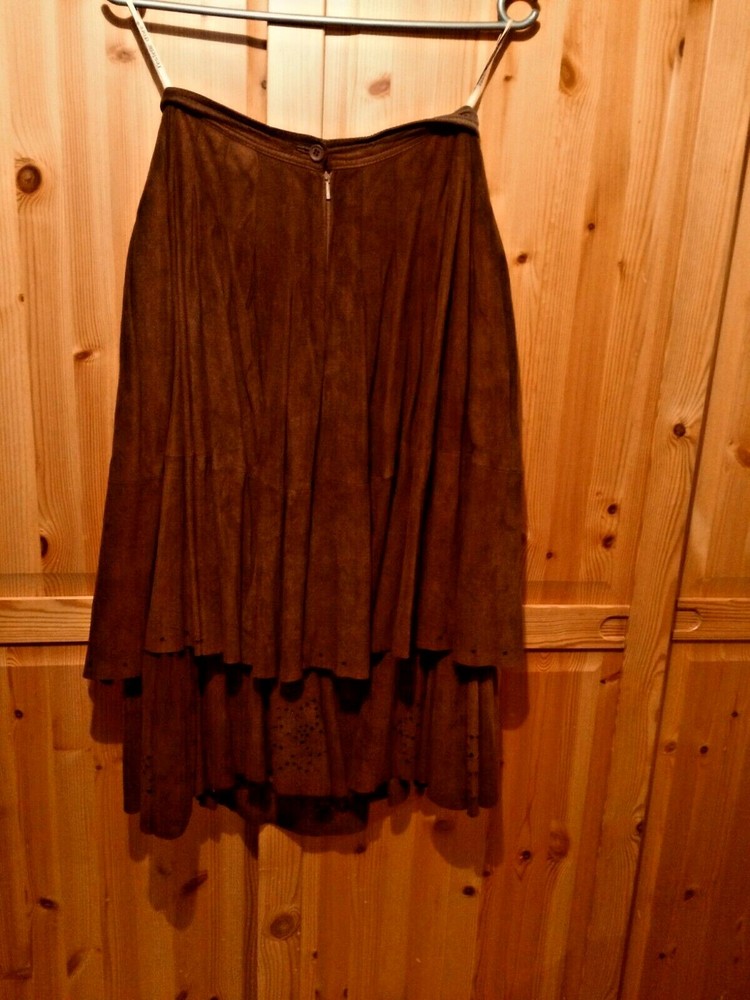 Great leather skirt suede skirt by L’estelle D’ore brand flounce pleated layers