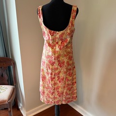 Vintage Laura Ashley UK Floral Linen Dress Cottagecore Romantic Midi Size US 8