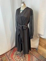 Black Wrap Dress with sheer balloon sleeves Dark Academia 1970s Vintage 16 M L