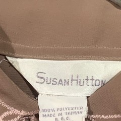 Susan Hutton Vintage Lace Trim Butterfly Collar Taupe Brown LS Button Up Blouse