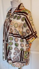Vintage 60s Brown Orange Cotton Polyester Screen Print Blouse B46 Size 18 – 20