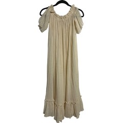 VTG Split Shoulder Sheer Ruffled Night Gown Cream Women’s 16″ Wide 48″ Long
