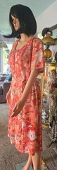 Vtg 60s Lady Bird Classics Floral Polyester Shift Dress Coral Orange Size 24 1/2