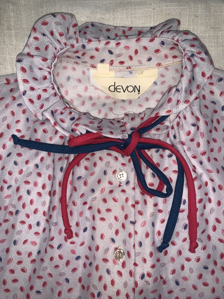 Vintage 70’s Devon Print High Neck Secretary Blouse Size 8